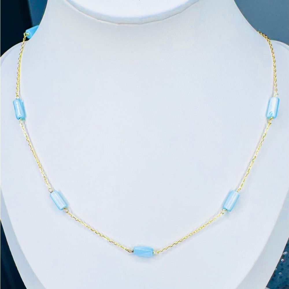 Elegant 18K Gold Chain With Baby Blue Chalcedony Gemstone